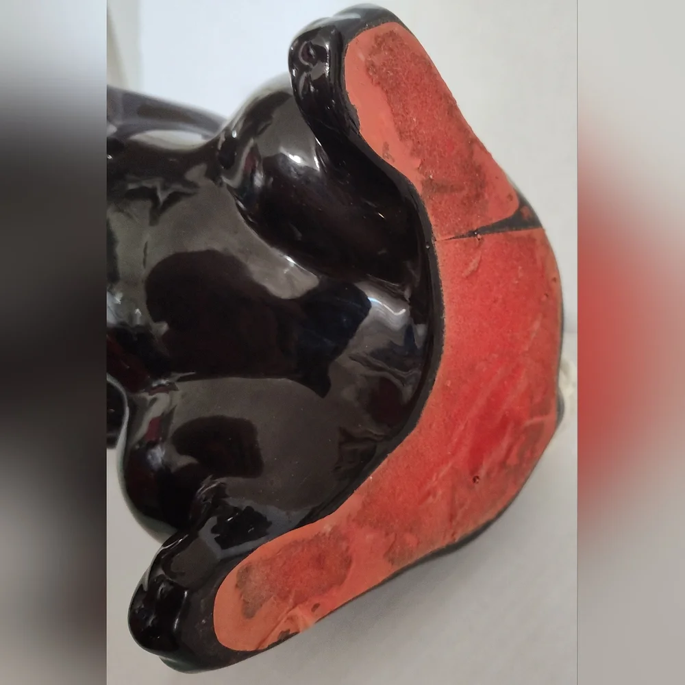 Vintage Redware Pottery‎ Anthropomorphic Black Rabbit Statue  15